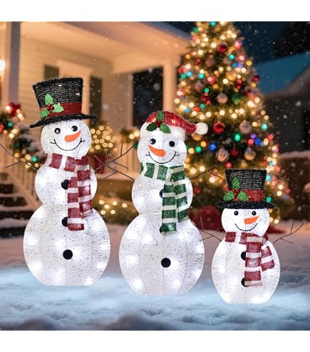 Amazon.com: Set of 4 Mesh Snowman Family with LED Lights : Patio